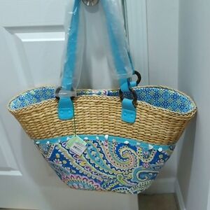 Vera Bradley Straw Tote/Capri Blue